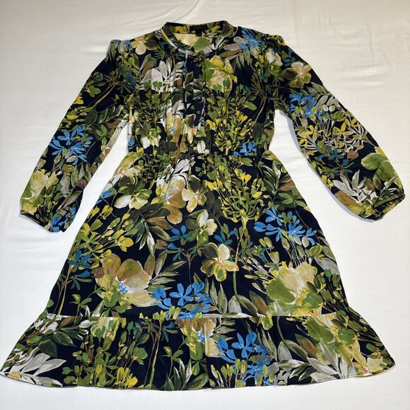 J Crew Tropical Floral Long Sleeve Button Preppy Feminine SILK Dress Womens Sz S - Picture 1 of 13